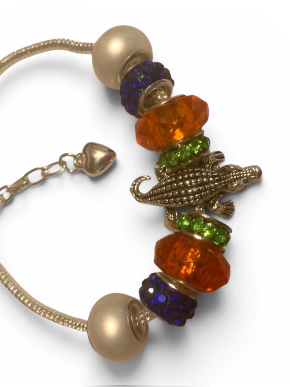 NWT Handmade Silver Gator Alligator Bracelet Orange, Green & Blue Accents NEW - Picture 5 of 11